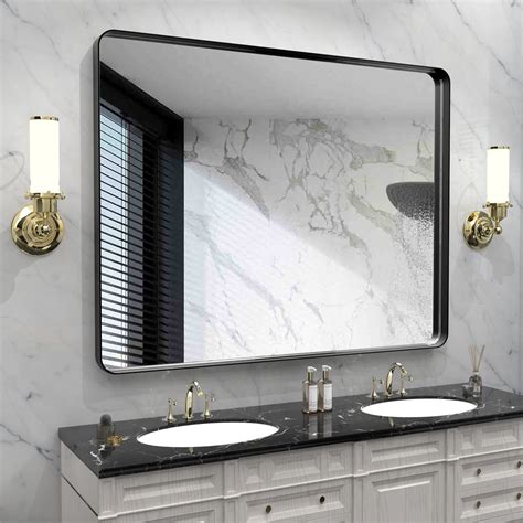 black metal rectangle mirror|black framed rectangular bathroom mirror.